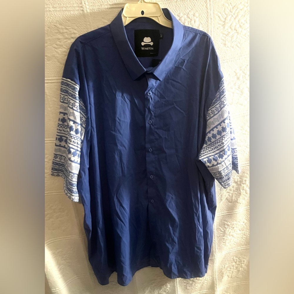 Winston Shirt Button Down Blue White Silky Size 4XLT 4XL Tall NWT New